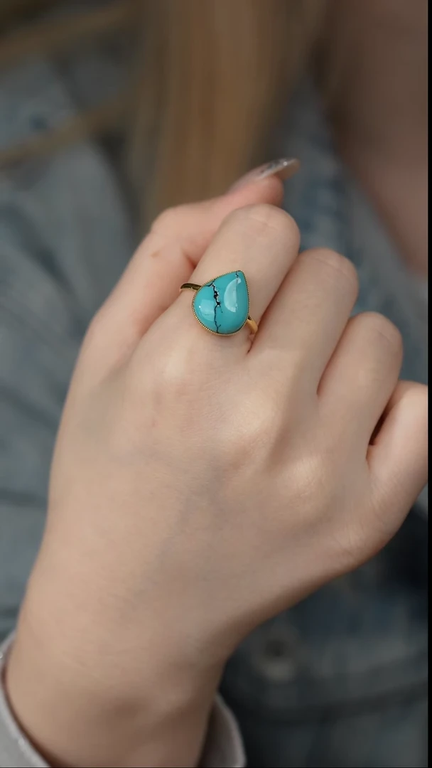 【闪购商品】绿松石戒指18K金镶嵌R08（多样性发一件）
