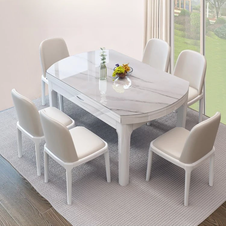 2025实木岩板餐桌长方形客厅简约小户型折叠伸缩可变圆桌大理石饭