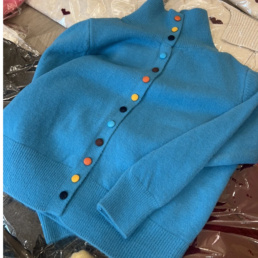 春季慵懒风女毛针织衫克莱因蓝百搭针织衫休闲开衫蓝色女装