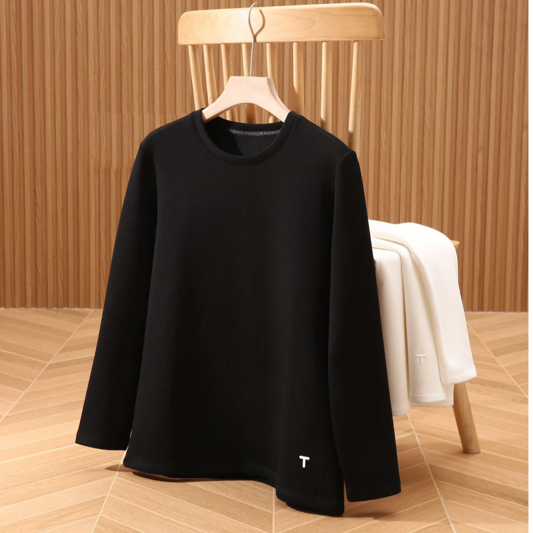 【和谐三妹】情侣装长袖T恤气质热力绒休闲百搭圆领打底衫SS26006