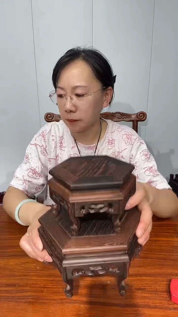 木鸡翅木六角方台套二