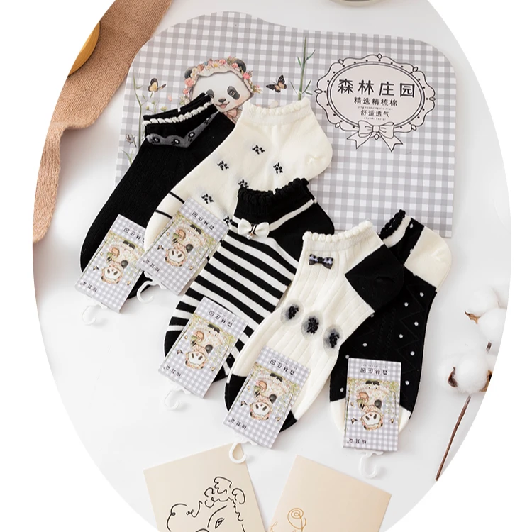 春夏新款黑色蝴蝶结森林庄园薄款短筒女袜清新舒适柔软透气不臭脚