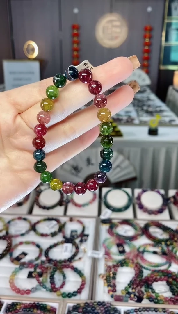 老矿碧玺色标彩虹透体单圈手串8mm+未镶嵌碧玺dan多样性发货一条