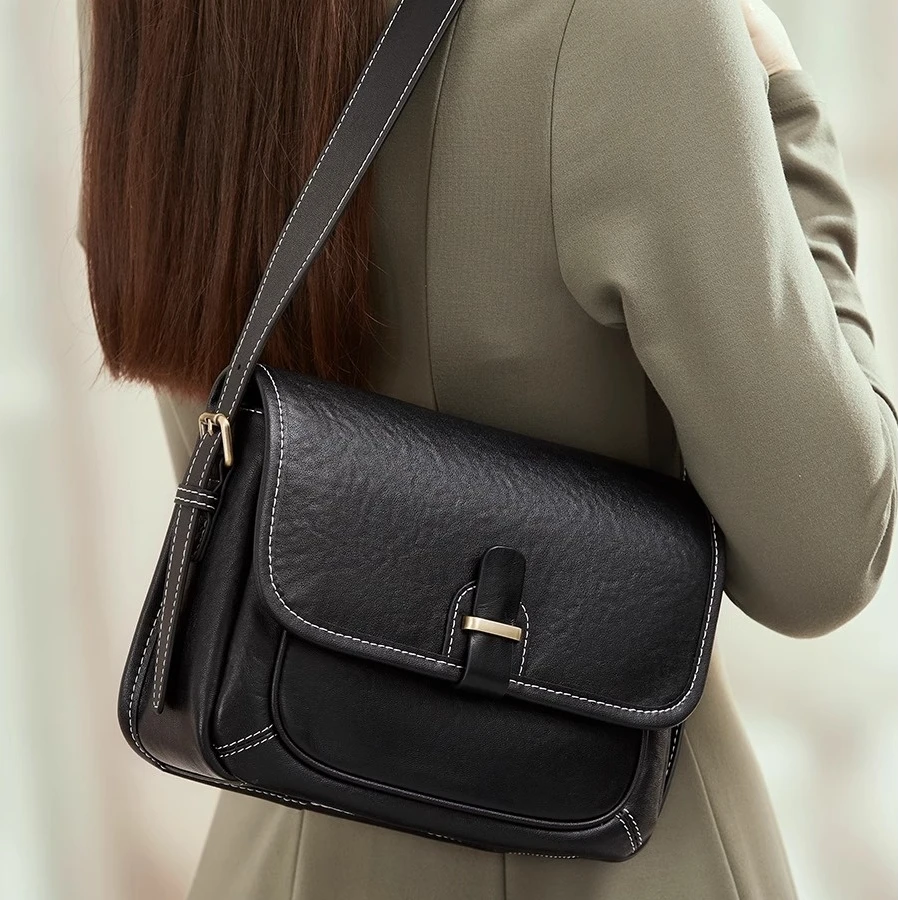 真皮妈妈包新款时尚百搭斜挎包女士高级感头层牛皮单肩小方包百搭