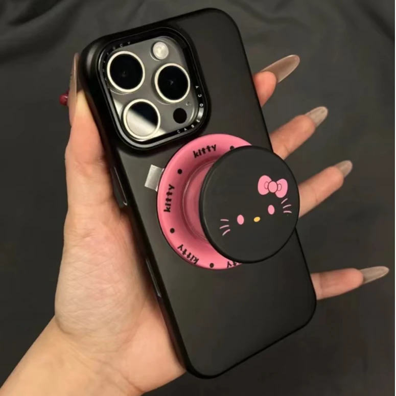 小众黑色高级感kitty表情磁吸适用iPhone16Promax手机壳15支架14