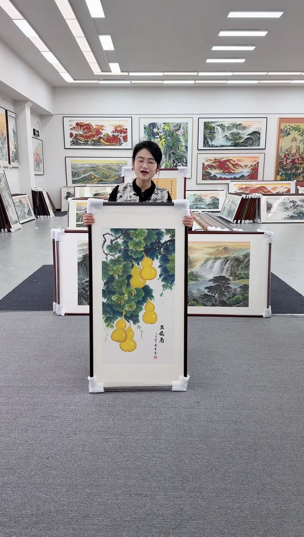 国画手绘  五福图  125*65