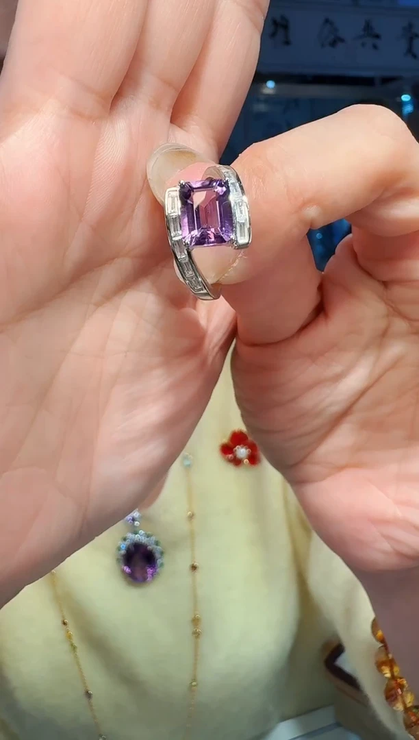 银S925镶嵌戒指紫晶009戒指