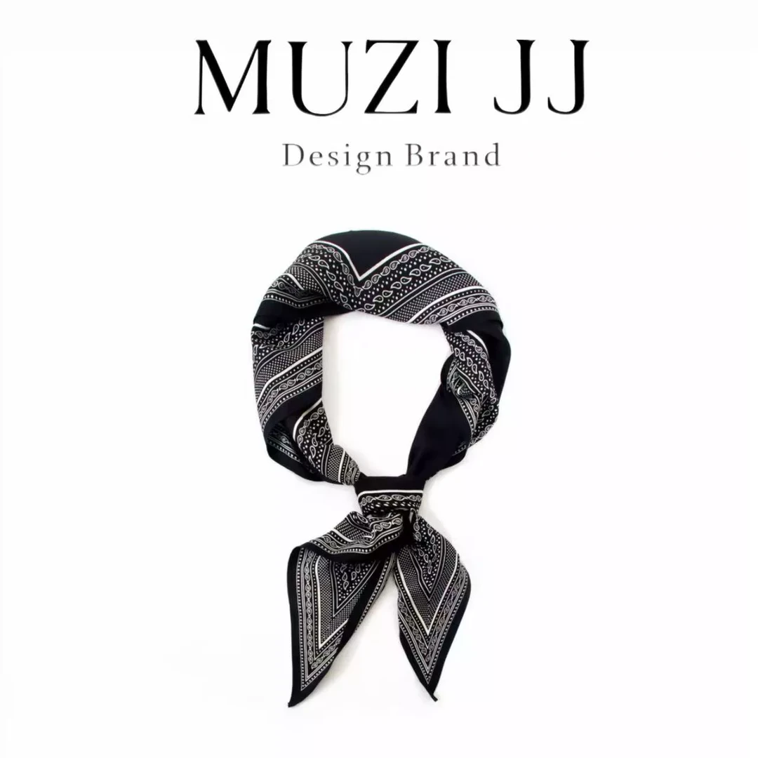 MUZI-气质复古几何菱形丝巾腰果花小方巾W2127