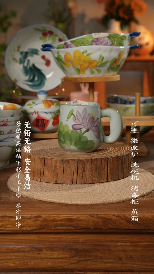 瓷景德镇高温瓷釉下彩手绘陶瓷