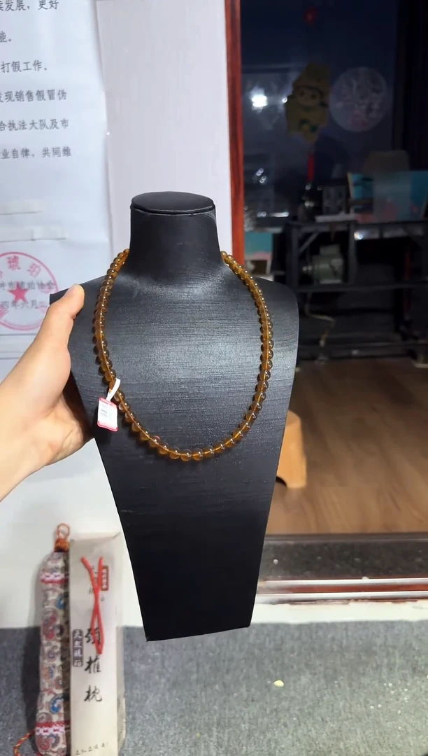 琥珀颈饰未镶嵌/64缅甸琥珀紫罗兰妈妈链8mm