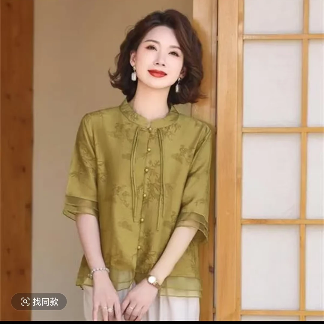 10596-妈妈装新中式衬衫女装夏季上衣气质中袖减龄显瘦小衫新仓库