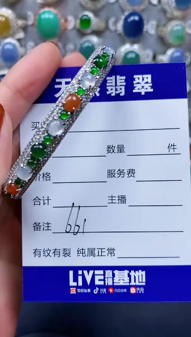 翡翠手镯银S925镶嵌661