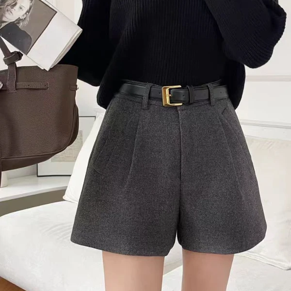 毛呢短裤高腰小个子女秋冬显瘦短裤ins休闲打底气质毛呢加厚阔腿