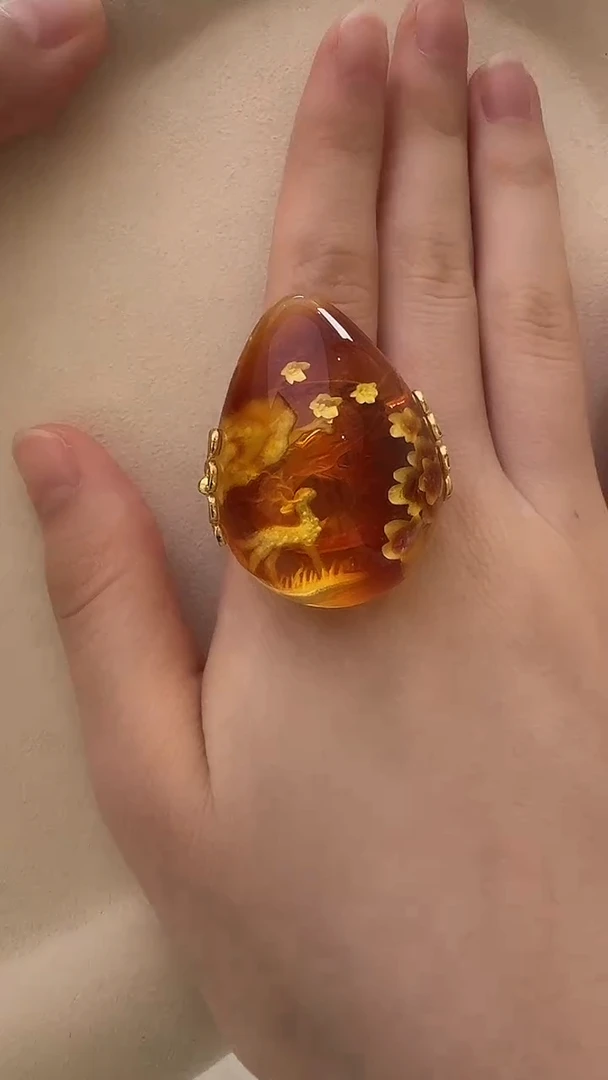 琥珀颈饰未镶嵌戒指