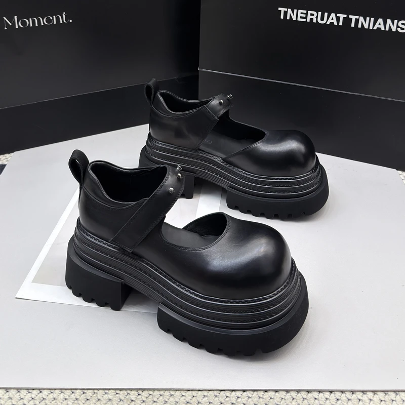 296-20小皮鞋女厚底增高2025年新款真皮浅口百搭松糕玛丽珍单鞋