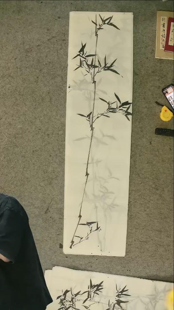 国画四尺对开  墨竹条屏 34*138cm