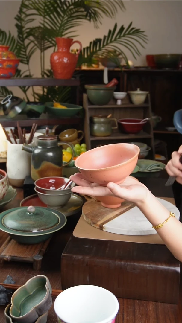 碗景德镇手工高温餐具樱花粉圆口