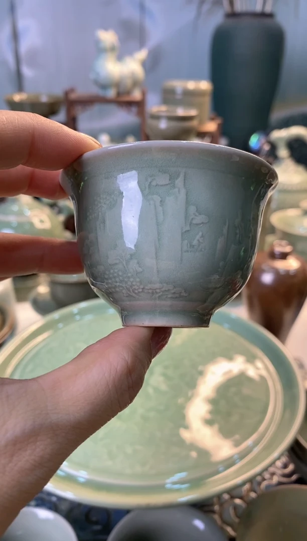 耀州窑瑕处理 082502 山水铃铛杯 【1个】