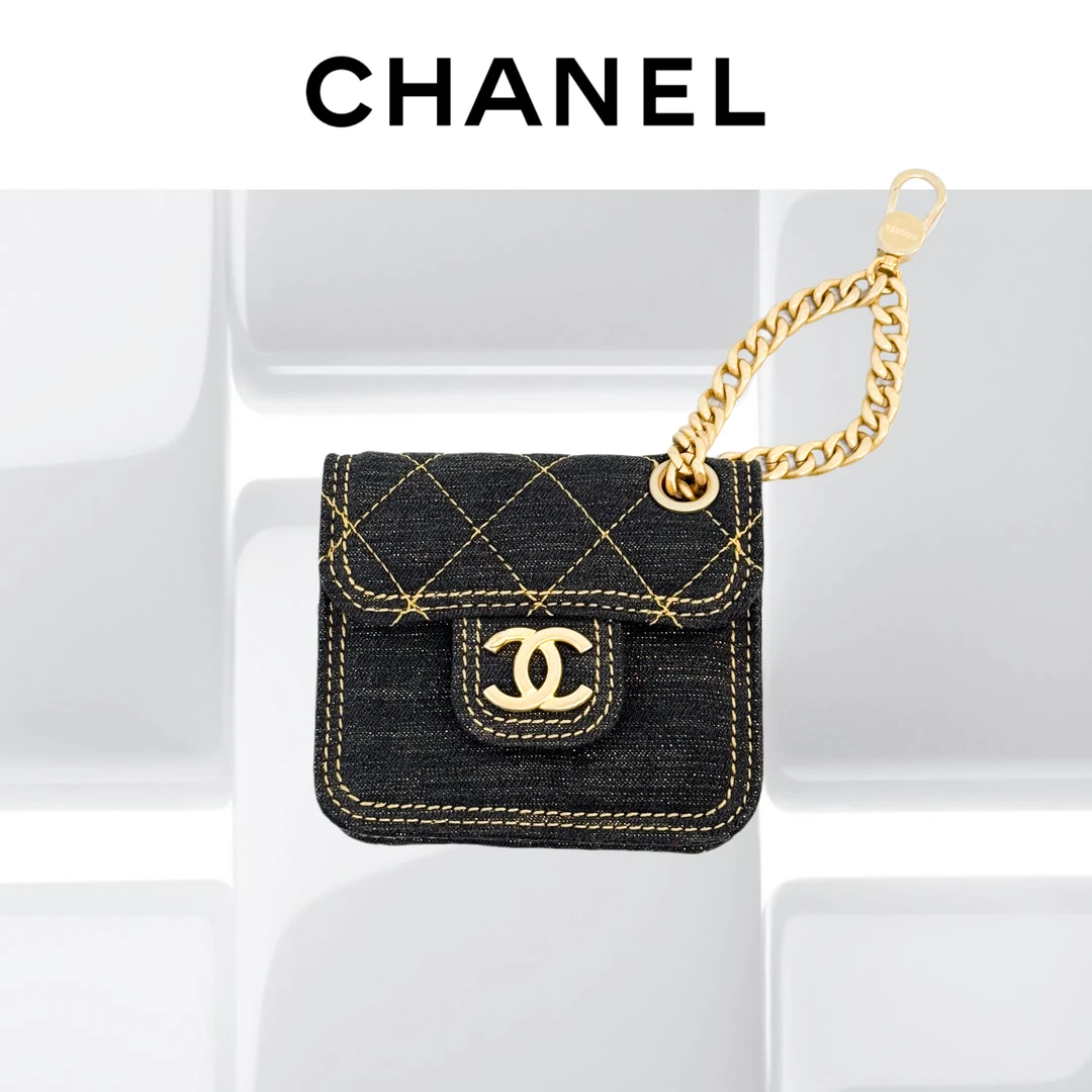 99新 Chanel/香奈儿 23S黑金牛仔邮差小挂包