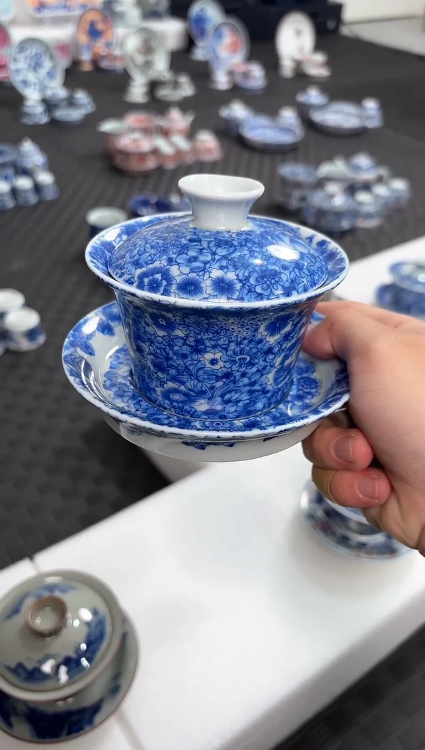 其他景德镇陶瓷茶具万花马蹄盖碗