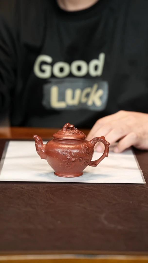 茶壶紫砂桃报春 梨皮朱泥140cc