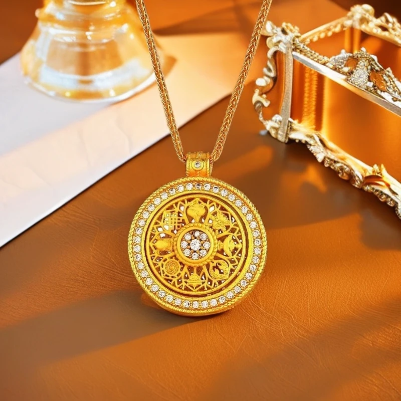 合金吊坠 时来运转吊坠可旋转八宝罗盘毛衣链高定版轻奢时尚百搭