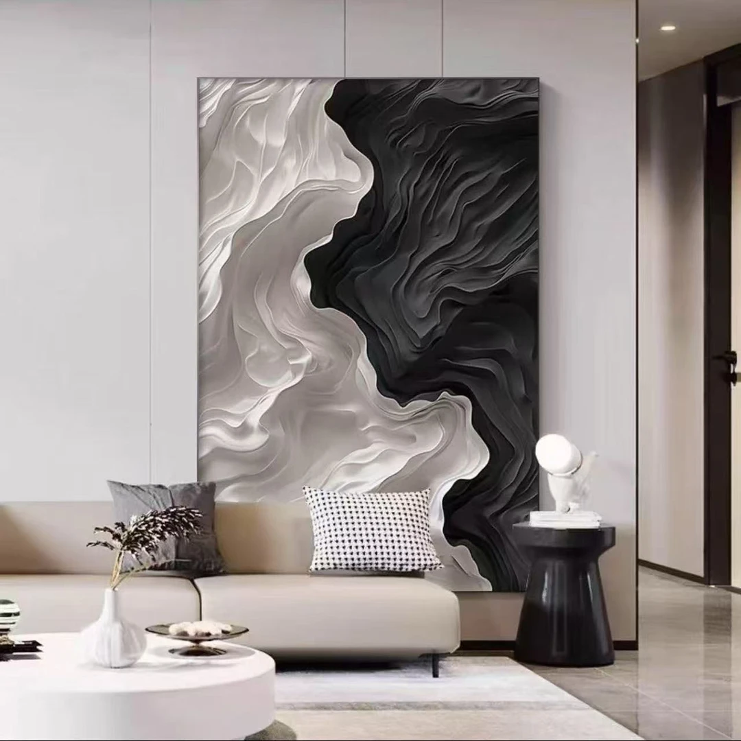 现代简约客厅装饰画黑白抽象沙发背景墙落地挂画高级感玄关壁画