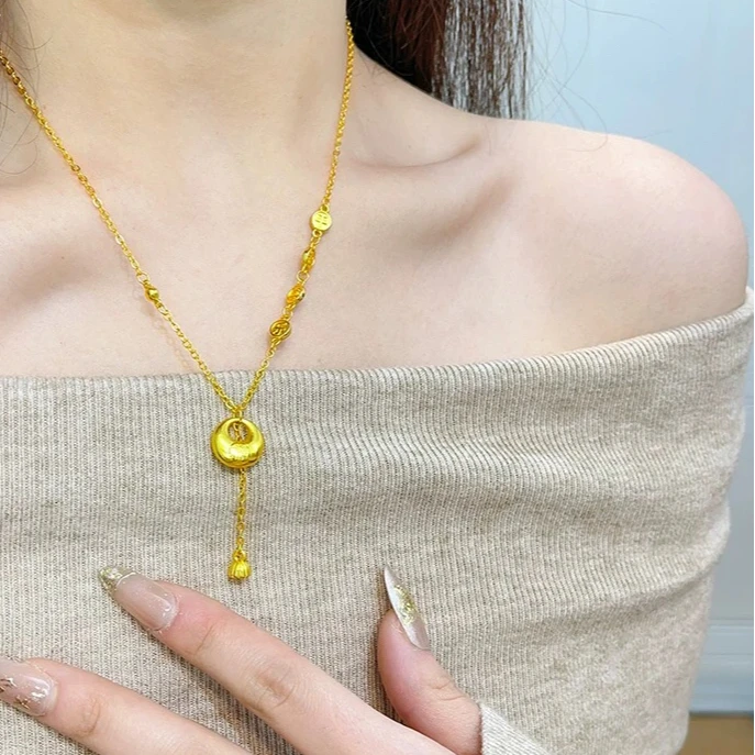 铜合金项链 【平安喜乐元宝小福坨项链】金色百搭优雅坠链气质轻奢
