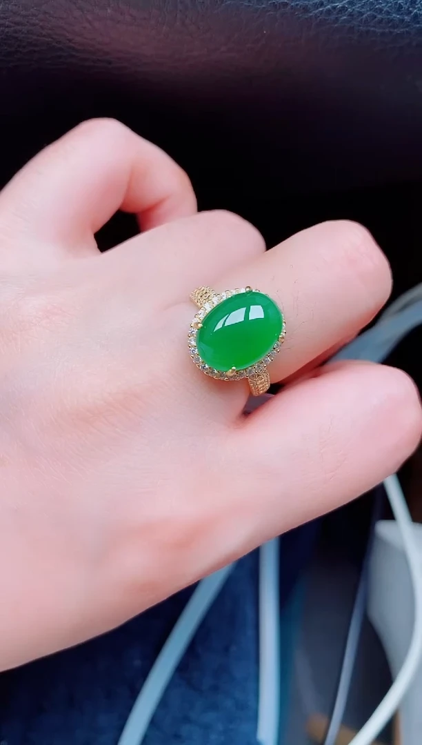【闪购商品】翡翠戒指银S925镶嵌天然a货翡翠442