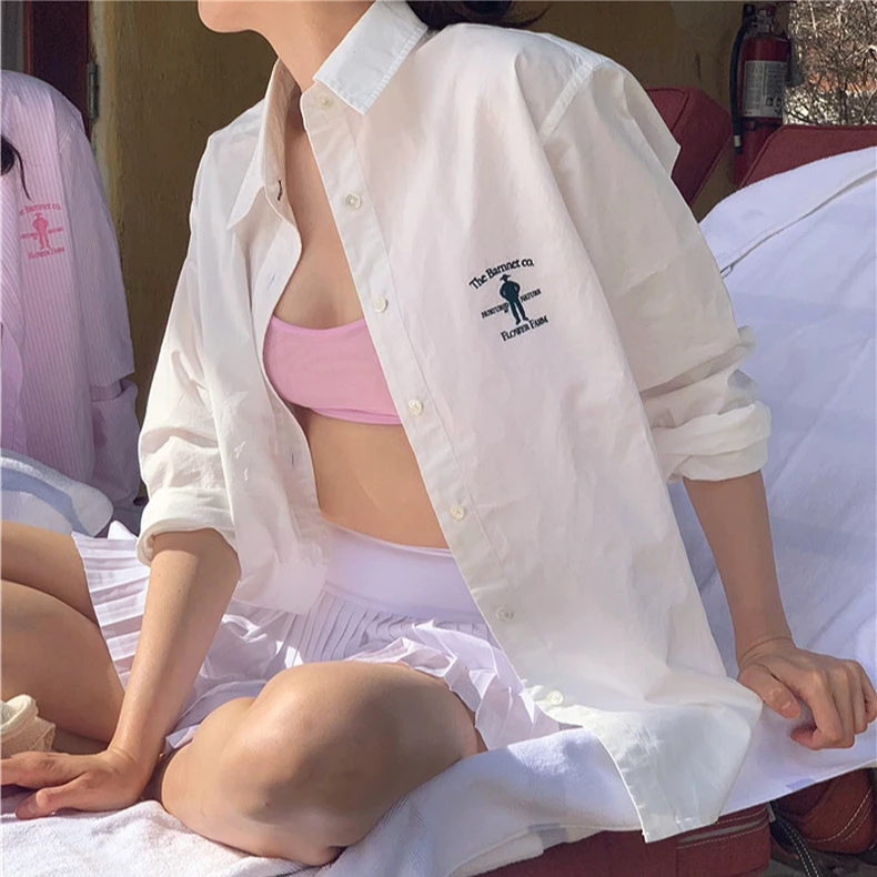 2025春夏新款 韩国八奶thebarnnet女式衬衫宽松白色休闲长袖上衣