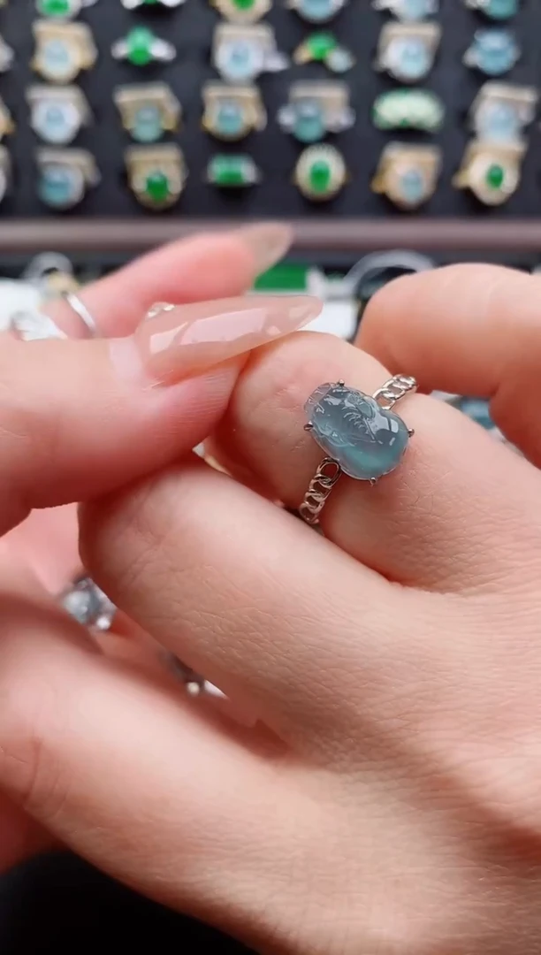 银S925镶嵌戒指翡翠1