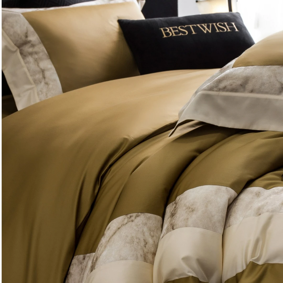 心愿！【布鲁克】高支高密 长绒棉提花 简约轻奢丝滑四件套