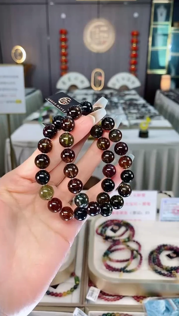 未镶嵌老矿碧玺黑糖单圈手串10mm+碧玺（多样性发一条）mz