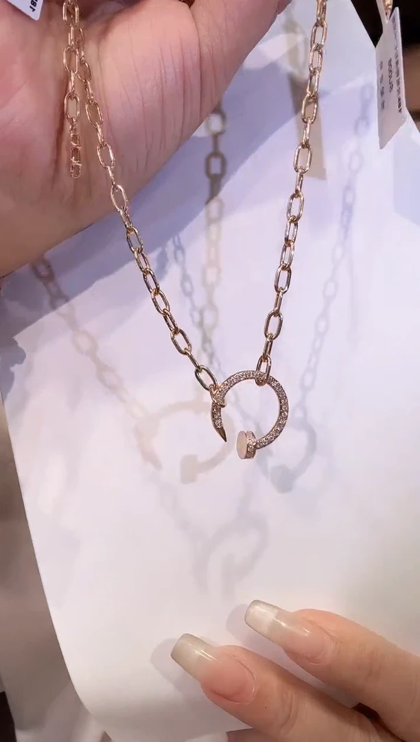 项链18K金镶嵌钻石钉子粗链项链suus