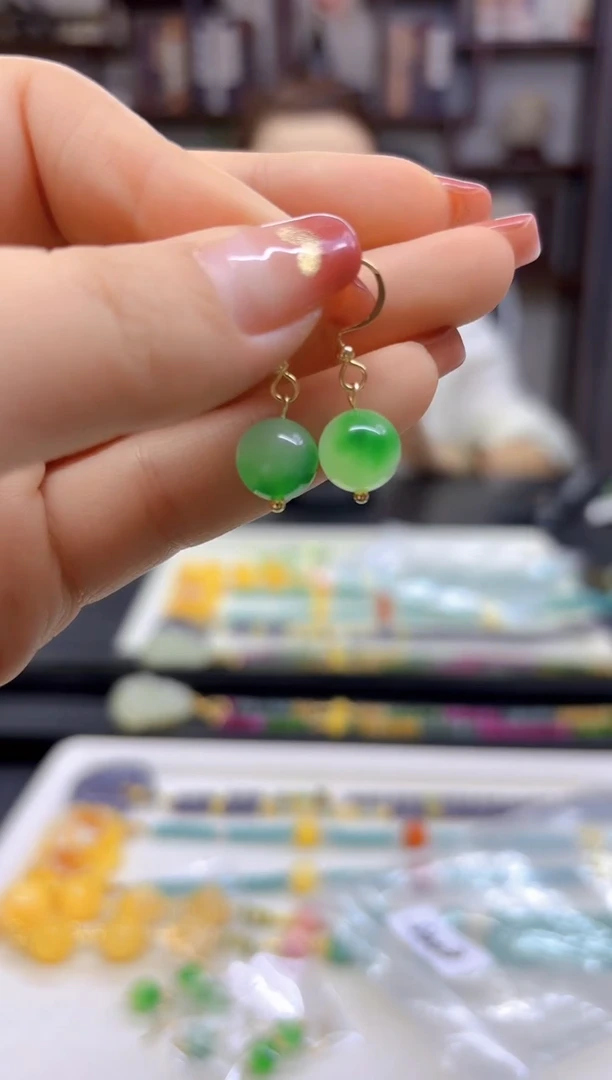 【闪购商品】翡翠耳饰14K金镶嵌耳勾E445