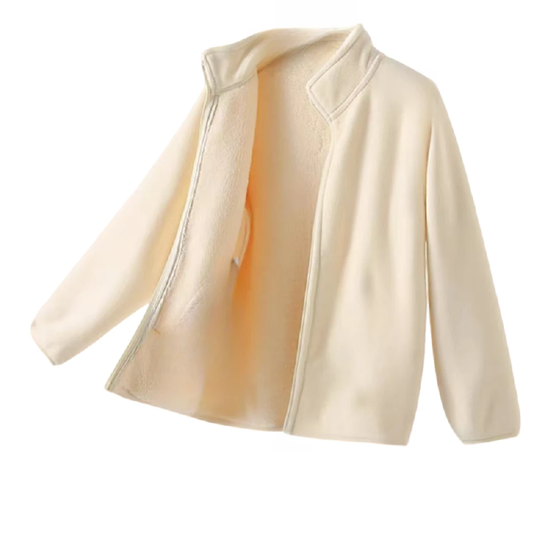 两色女童摇粒绒连帽外套