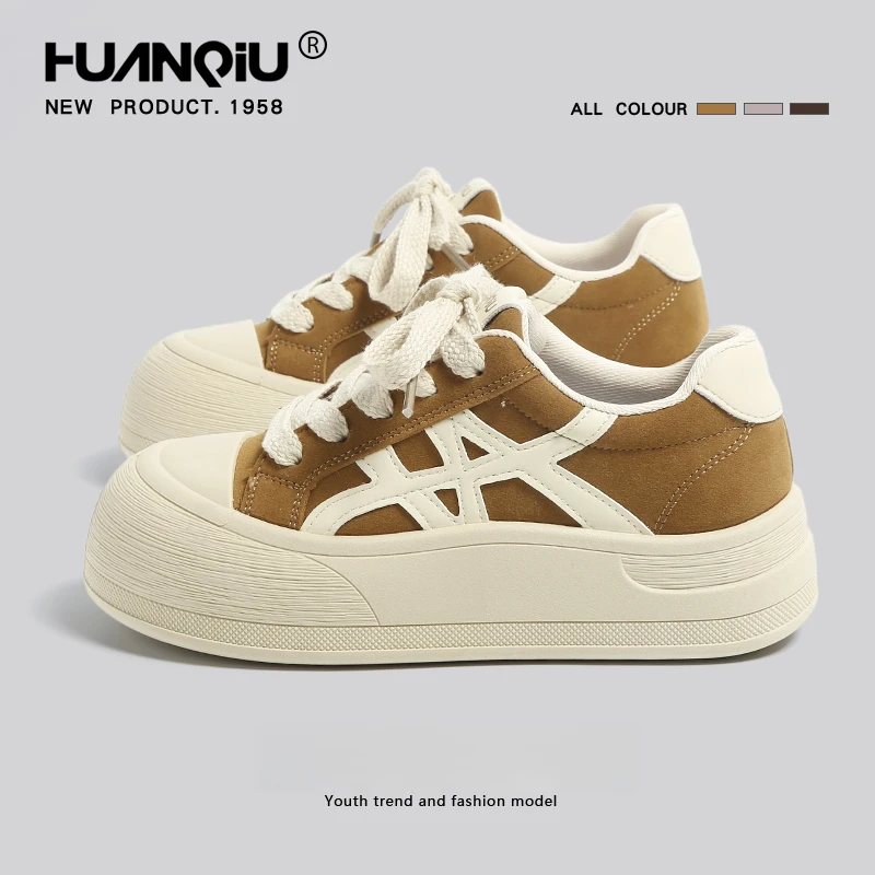 环球厚底黄色板鞋女款休闲鞋冬冬2025新款复古运动鞋百搭增高女鞋