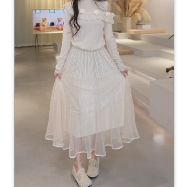 Basic House/百家好春夏半身松紧内丝绒高腰长裙 B1324B50012-YS