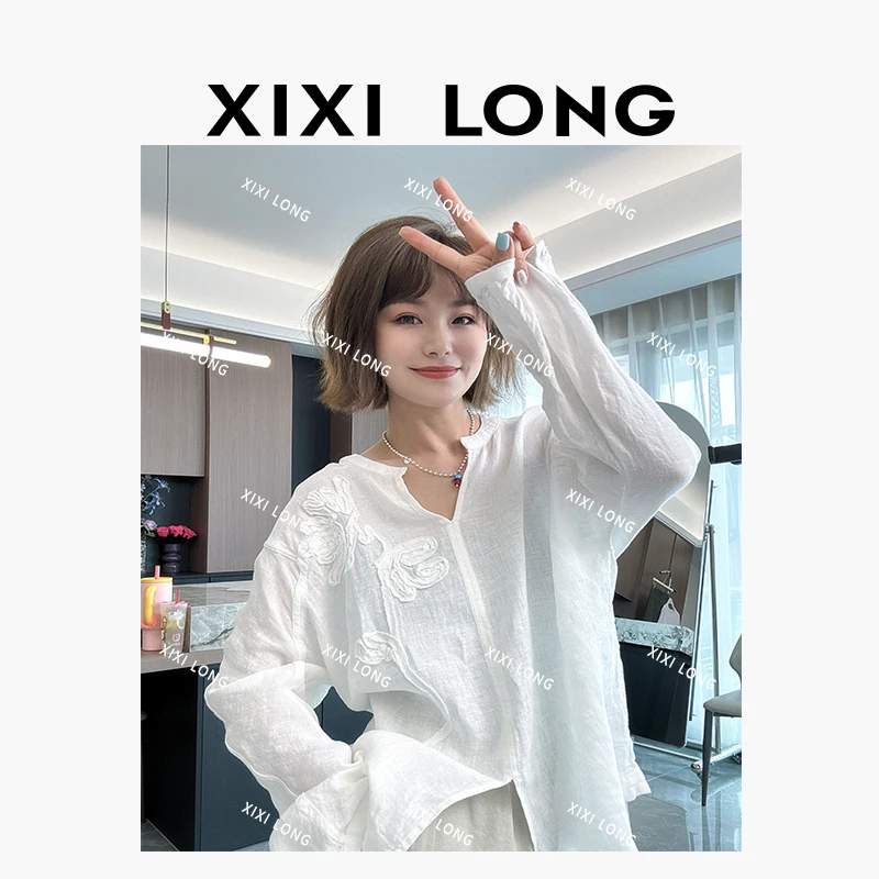 大喜  “芍药衫” 全亚麻超精致绣花衬衣 舒适重工盘绣上衣  W-135