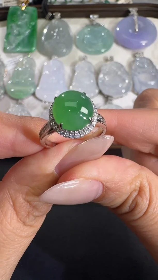 吊坠(不含链)18K金镶嵌翡翠【源头工厂】钻石镶嵌