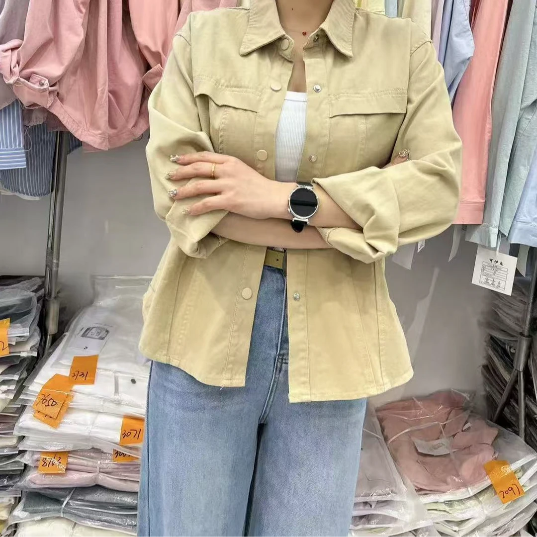 Y841卡其韩版百搭牛仔衬衫6882
