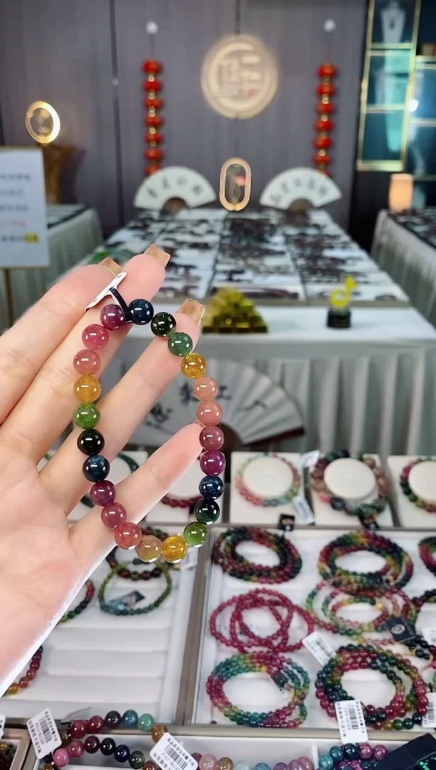未镶嵌老矿碧玺色标冰体单圈手串8mm+碧玺dan多样性发货一条