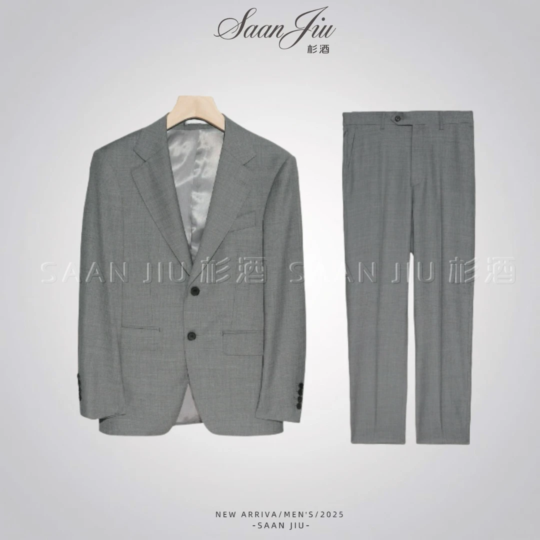 杉酒SJ2025【高定系列】100%羊毛火山灰平驳领商务高定男士套西