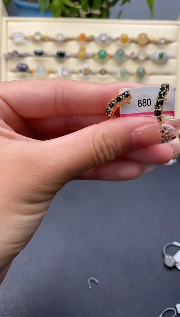 翡翠戒指银S925镶嵌天然翡翠A 货1111+9