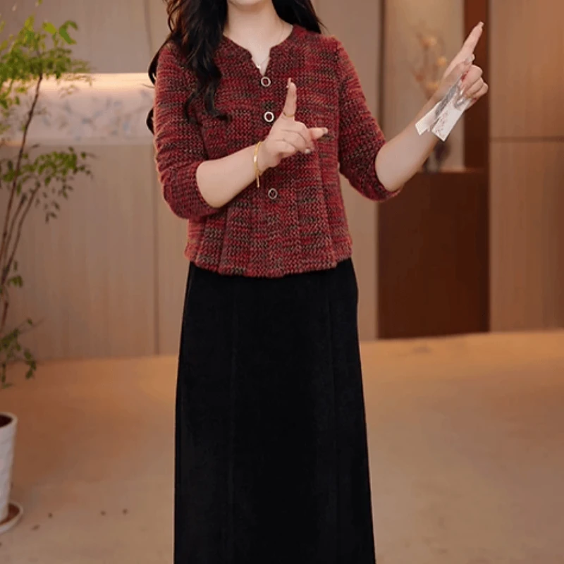 B907【连衣裙】2025冬季新款时尚气质加绒加厚显瘦收腰拼接连衣裙