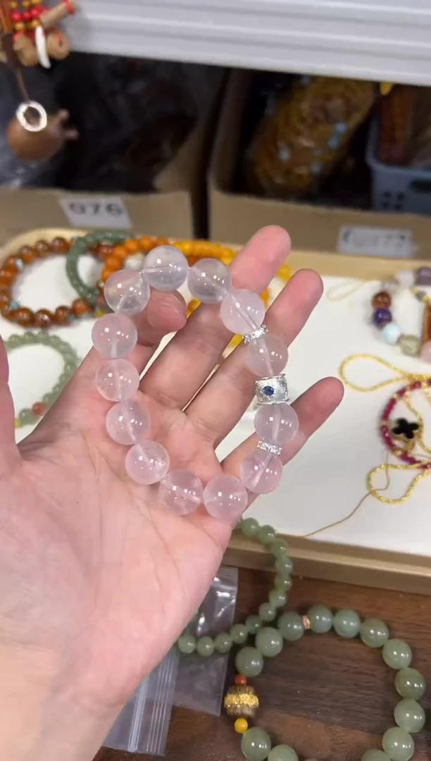 项链未镶嵌水晶六芒星粉水晶大珠配件款手串[4050]