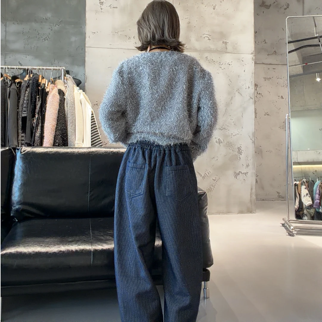 VIVISPLENDID21912#新年定制高级感加绒全棉帅气牛仔竖纹裤