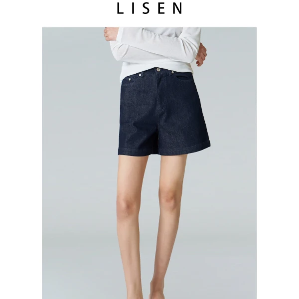 离森休闲版型高腰经典丹宁色短裤显腿长腿白四面弹性微A型短裤