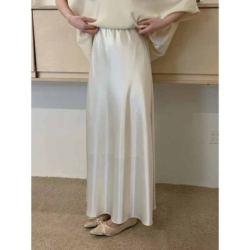 醋酸缎面半身裙女夏季高腰显瘦a字垂感裙子8943
