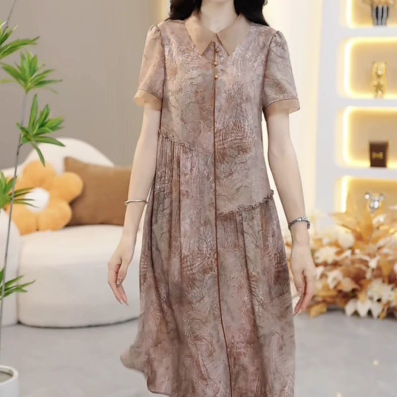 2025夏季新款时尚优雅高端精致薄款遮肚洋气修身收腰中长款连衣裙